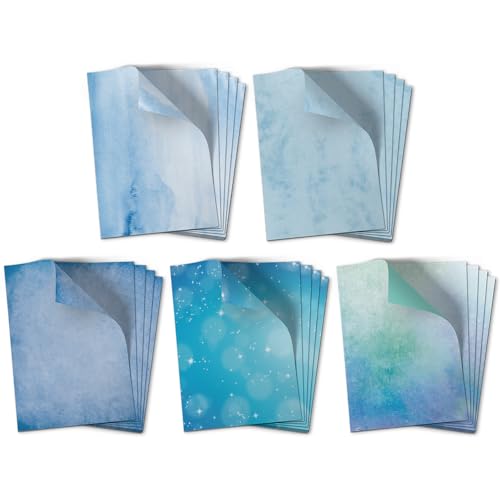 100 Blatt Briefpapier (A4) | Motiv Mix Blau (4 x 25 Blatt) | Motivpapier | edles Design Papier | beidseitig bedruckt | Bastelpapier | 90 g/m² von Einladungskarten Manufaktur Hamburg