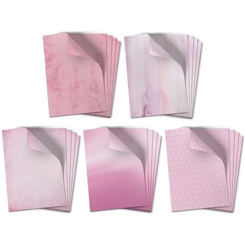100 Blatt Briefpapier (A4) | Motiv Mix Rosa (5 x 20 Blatt) | Motivpapier | edles Design Papier | beidseitig bedruckt | Bastelpapier | 90 g/m² von Einladungskarten Manufaktur Hamburg
