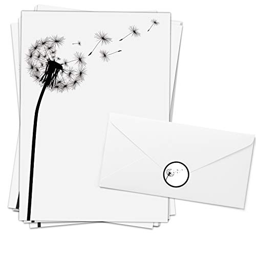 20 Blatt Trauerpapier im Set/Stilvoll/Pusteblume/Briefpapier mit 20 Umschlägen und 20 passenden Etiketten/Trauerbrief von Einladungskarten Manufaktur Hamburg