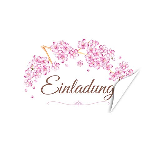 20 x ovale Design Aufkleber Einladung Vintage Look mit Blüten Rosa - Format ca. 8 x 5 cm - Edle Etiketten/Sticker mit Motiv modern im Set von Einladungskarten Manufaktur Hamburg