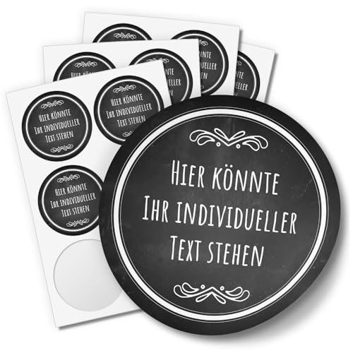 24 PERSONALISIERTE runde Etiketten Tafel Look schwarz edel individuell selbst gestaltet Aufkleber Wunsch-Text personalisiert von Einladungskarten Manufaktur Hamburg