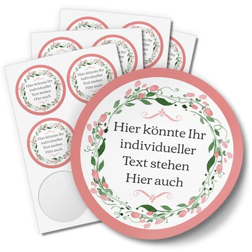 24 PERSONALISIERTE runde Etiketten mit Motiv: Rosa Blume Vintage Kranz - Ihre Aufkleber online selbst gestaltet, ganz individuell von Einladungskarten Manufaktur Hamburg