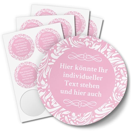 24 PERSONALISIERTE runde Etiketten mit Motiv: Rosa Schnörkel - Ihre Aufkleber online selbst gestaltet, ganz individuell von Einladungskarten Manufaktur Hamburg