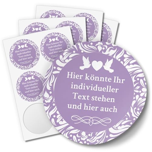 24 PERSONALISIERTE runde Etiketten zur Hochzeit mit Motiv: Lila - Ihre Aufkleber online selbst gestaltet, ganz individuell von Einladungskarten Manufaktur Hamburg