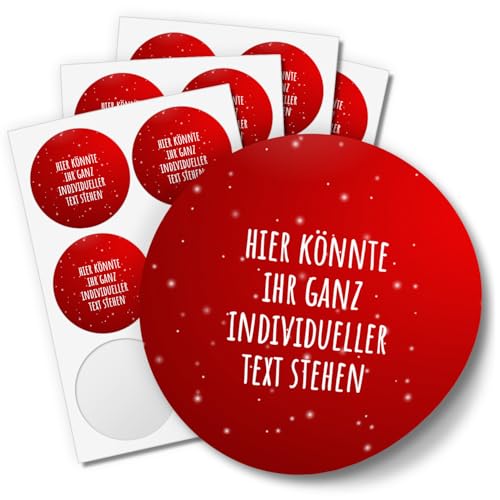 24 Weihnachtsaufkleber PERSONALISIERT mit Ihrem Text für Geschenke und Produkte zu Weihnachten - Aufkleber Etiketten Geschenkaufkleber rund, Motiv Rot Schneeflocken von Einladungskarten Manufaktur Hamburg