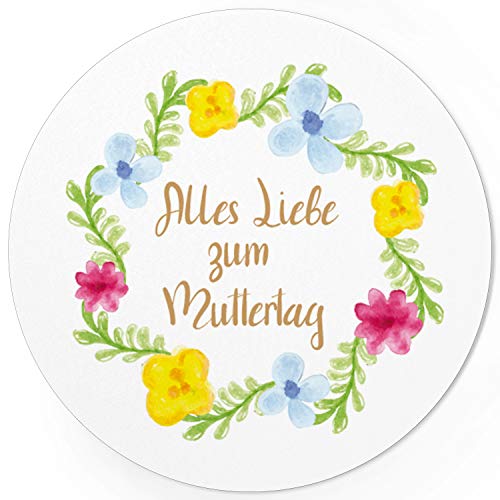 24 moderne Design Etiketten, rund/Blumenkranz mit Schrift/Muttertag/Liebe/Herzen/Mama Geschenk/Geschenk-Aufkleber/Sticker/für Firmen von Einladungskarten Manufaktur Hamburg