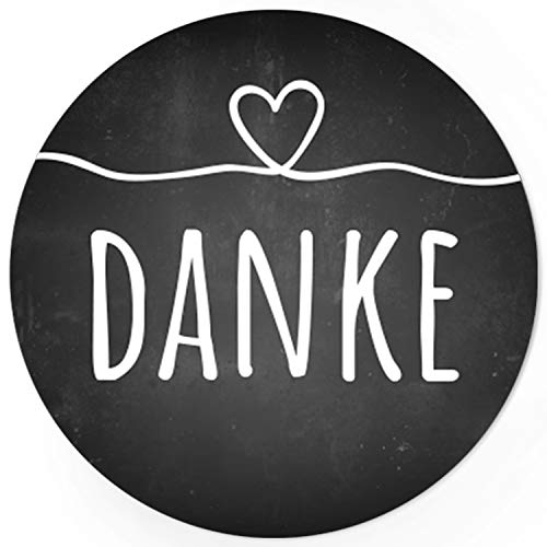 24 runde Design Etiketten - DANKE - Aufkleber passend für Hochzeit, Liebe, Geburtstag - Motiv: Tafel-Look mit Herz von Einladungskarten Manufaktur Hamburg