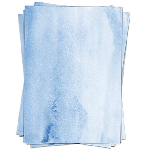 25 Blatt Briefpapier (A4) | Aquarell-Look blau | Motivpapier | edles Design Papier | beidseitig bedruckt | Bastelpapier | 90 g/m² von Einladungskarten Manufaktur Hamburg