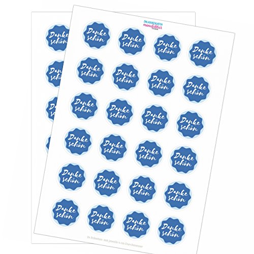 48 moderne Vintage Etiketten rund (Danke Blau) - Aufkleber Sticker zum Danke sagen, Dankeschön von Einladungskarten Manufaktur Hamburg