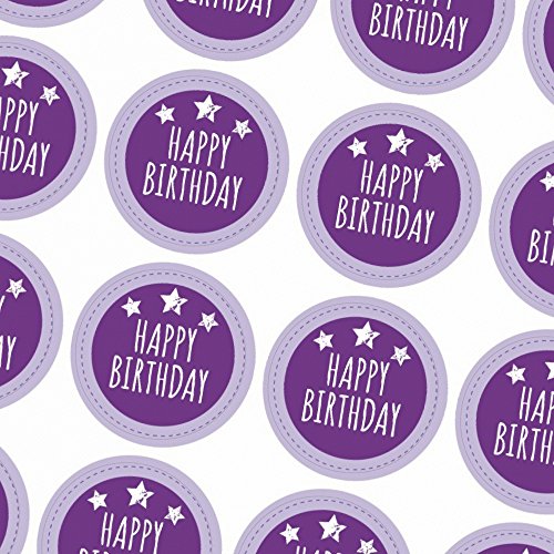 48 moderne Vintage Etiketten rund (Happy Birthday Lila) - Aufkleber Sticker zur Geburt Geburtstag Geschenk von Einladungskarten Manufaktur Hamburg