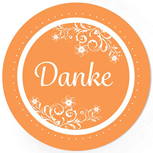 48 runde Design Etiketten - DANKE Vintage Look orange - Aufkleber passend für Geschenke, Hochzeit, Geburtstag zum Bedanken und Verzieren von Einladungskarten Manufaktur Hamburg