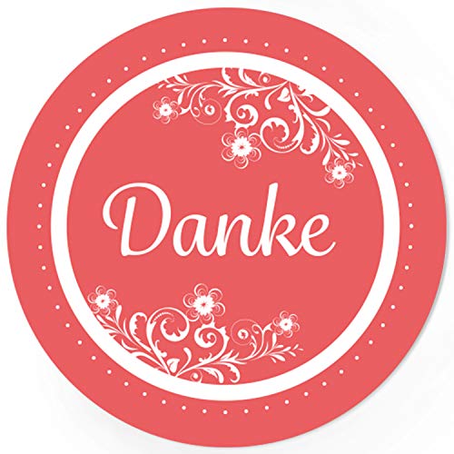 48 runde Design Etiketten - DANKE Vintage Look rot - Aufkleber passend für Geschenke, Hochzeit, Geburtstag zum Bedanken und Verzieren von Einladungskarten Manufaktur Hamburg