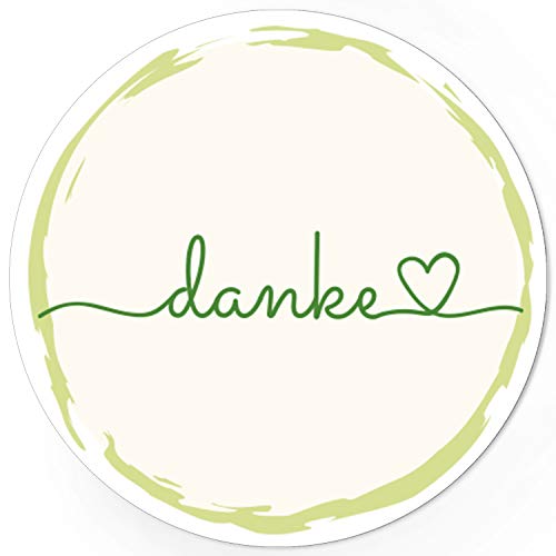 48 runde Design Etiketten - Danke Gezeichnetes Herz - Aufkleber passend für Geschenke, Hochzeit, Geburtstag zum Bedanken und Verzieren - Farbe grün von Einladungskarten Manufaktur Hamburg