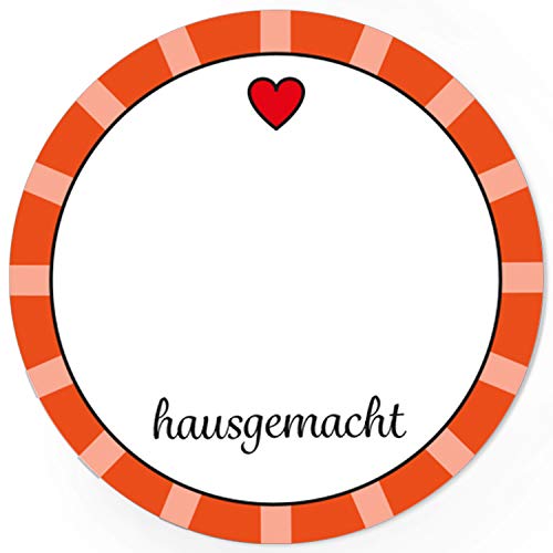 48 runde Design Etiketten - Hausgemacht mit Herz - orange - Aufkleber für Marmeladengläser, Flaschen, Beschriftungen mit Platz für Ihren Text von Einladungskarten Manufaktur Hamburg