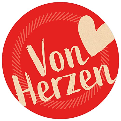 48 runde Motiv Design Aufkleber rot, großes Herz - Etiketten für Geschenke, DIY, Selbstgerechtes, Verpackung, Liebe, Valentinstag von Einladungskarten Manufaktur Hamburg