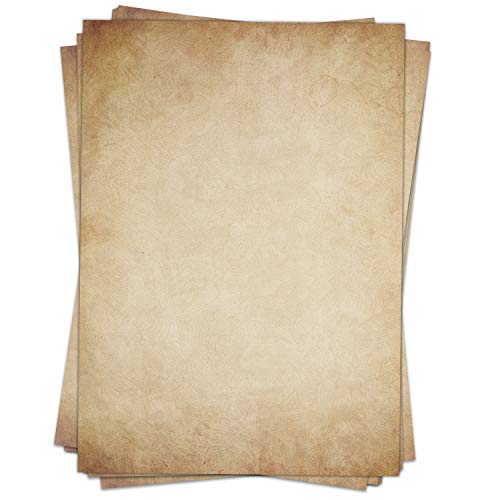 50 Blatt Briefpapier (A4) | Altes Papier - Vintage braun | Motivpapier | edles Design Drucker Papier | beidseitig bedruckt | Bastelpapier beige alt | 90 g/m² von Einladungskarten Manufaktur Hamburg