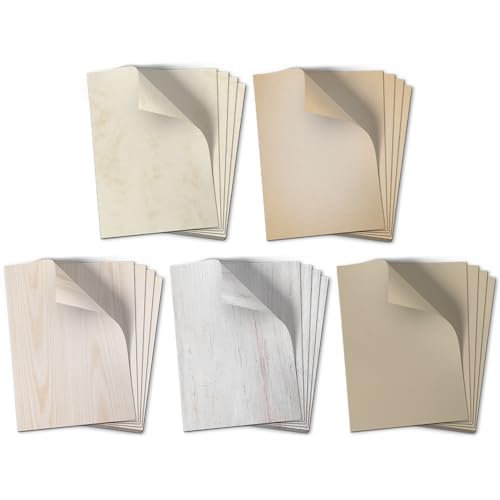 50 Blatt Briefpapier (A4) | Beige Mix (5 x 10 Blatt) | Motivpapier | edles Design Papier | beidseitig bedruckt | Bastelpapier | 90 g/m² von Einladungskarten Manufaktur Hamburg