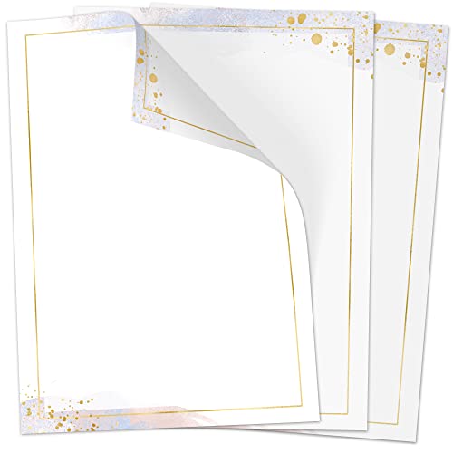 50 Blatt Briefpapier (A4) | Dezentes Aquarell Gold Rahmen | Motivpapier | edles Design Papier | beidseitig bedruckt | Bastelpapier | 90 g/m² von Einladungskarten Manufaktur Hamburg