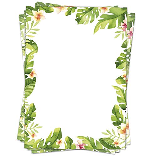 50 Blatt Briefpapier (A4) | Dschungel Blätter Grün | Motivpapier | edles Design Papier | beidseitig bedruckt | Bastelpapier | 90 g/m² von Einladungskarten Manufaktur Hamburg