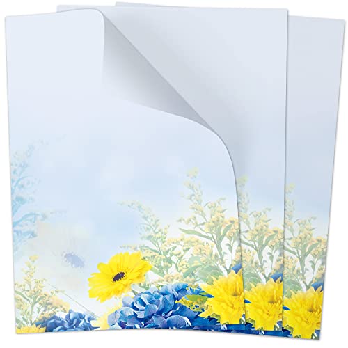 50 Blatt Briefpapier (A4) | Frühling Blumen | Motivpapier | edles Design Papier | beidseitig bedruckt | Osternpapier Motiv Ostern | 90 g/m² von Einladungskarten Manufaktur Hamburg