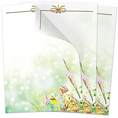 50 Blatt Briefpapier (A4) | Gräser Frühling | Motivpapier | edles Design Papier | beidseitig bedruckt | Osternpapier Motiv Ostern | 90 g/m² von Einladungskarten Manufaktur Hamburg