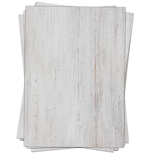 50 Blatt Briefpapier (A4) | Holz-Look Vintage weiss | Motivpapier | edles Design Papier | beidseitig bedruckt | Bastelpapier | 90 g/m² von Einladungskarten Manufaktur Hamburg