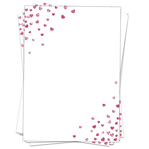 50 Blatt Briefpapier (A4) | Liebe mit Herzen rot | Motivpapier | edles Design Papier | beidseitig bedruckt | Bastelpapier | 90 g/m² von Einladungskarten Manufaktur Hamburg
