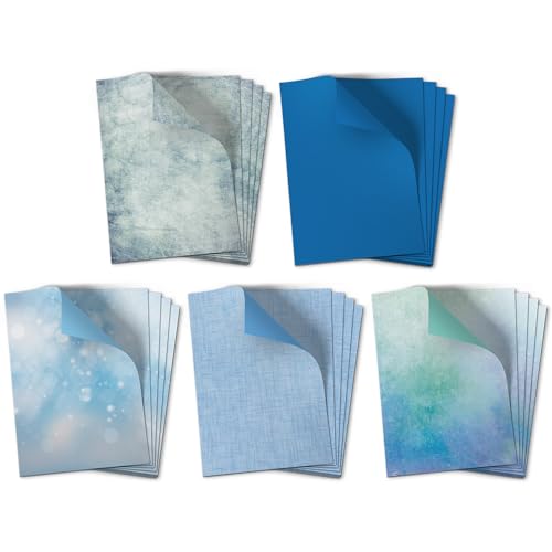 50 Blatt Briefpapier (A4) | Mix Blau (5 x 10 Blatt)| Motivpapier | edles Design Papier | beidseitig bedruckt | Bastelpapier | 90 g/m² von Einladungskarten Manufaktur Hamburg