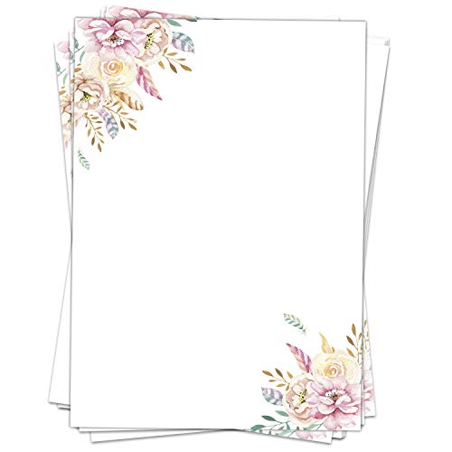 50 Blatt Briefpapier (A4) | Rosa Federn Blumen | Motivpapier | edles Design Papier | beidseitig bedruckt | Bastelpapier | 90 g/m² von Einladungskarten Manufaktur Hamburg