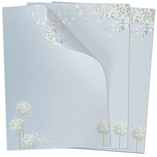 50 Blatt Briefpapier (A4) | Schneeball Pusteblume Blume modern | Motivpapier | edles Design Papier | beidseitig bedruckt | Bastelpapier | 90 g/m² von Einladungskarten Manufaktur Hamburg