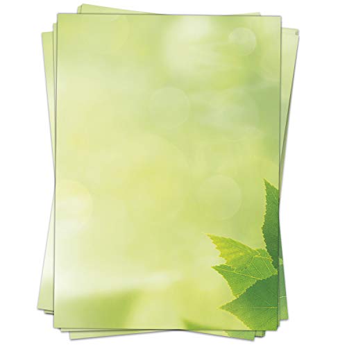 50 Blatt Briefpapier (A4) | Sommer grün | Motivpapier | edles Design Papier | beidseitig bedruckt | Bastelpapier | 90 g/m² von Einladungskarten Manufaktur Hamburg