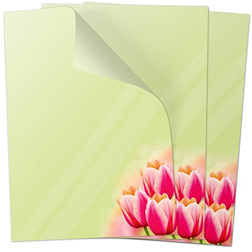 50 Blatt Briefpapier (A4) | Tulpe Frühling | Motivpapier | edles Design Papier | beidseitig bedruckt | Osternpapier Motiv Ostern | 90 g/m² von Einladungskarten Manufaktur Hamburg