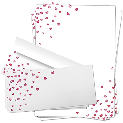 50 Briefpapiere und Briefumschläge SET | Herzen Liebesbrief | Papier und Umschlag mit Design-Motiv bedruckt | 90 g/m² von Einladungskarten Manufaktur Hamburg