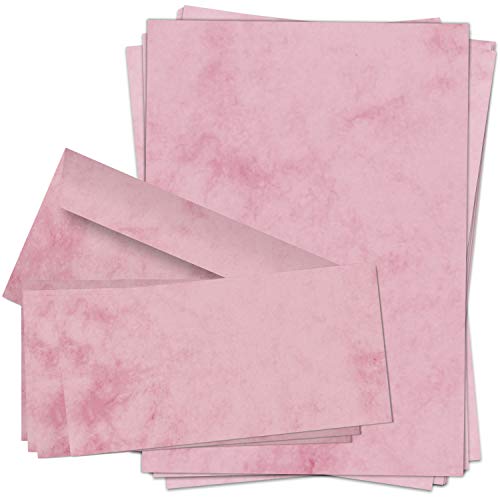 50 Briefpapiere und Briefumschläge SET | Marmor Rosa | Papier und Umschlag mit Design-Motiv bedruckt | 90 g/m² von Einladungskarten Manufaktur Hamburg