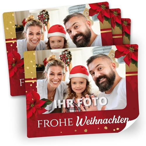 8 große Fotoaufkleber mit Ihrem Foto personalisiert Frohe Weihnachten weihnachtlich Geschenkaufkleber Geschenke Flaschenetiketten DIY Gruß rot Blumen von Einladungskarten Manufaktur Hamburg
