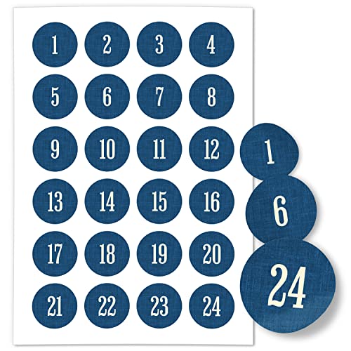 Adventskalender-Zahlen Aufkleber 1 bis 24 / Schlicht auf Blau/Etiketten/Sticker/Weihnachtskalender/Advent/Rund/DIY/zum Aufkleben von Einladungskarten Manufaktur Hamburg