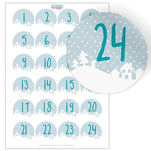 Adventskalender-Zahlen Aufkleber 1 bis 24 / Weihnachts Landschaft/Etiketten/Sticker/Weihnachtskalender/Advent/Rund/DIY/zum Aufkleben Adventskalender-Zahlen Aufkleber 1 bis 24 / Weihnachts Landschaft/Etiketten/Sticker/Weihnachtskalender/Advent/Rund/DIY/zum Aufkleben von Einladungskarten Manufaktur Hamburg