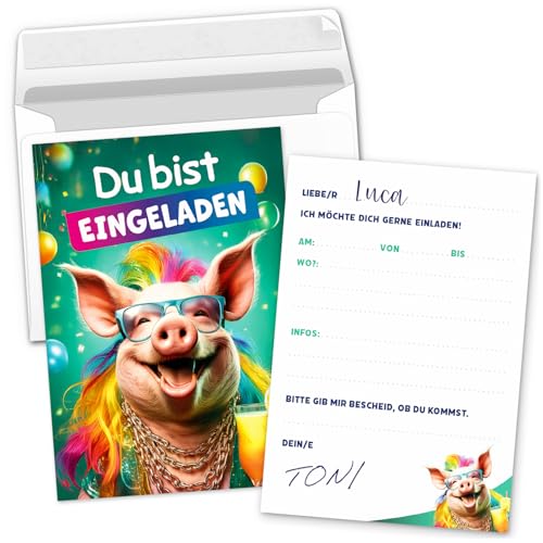 Einladungskarten Kindergeburtstag – 8 Karten Set mit Umschlägen | Einladungen Kinder Geburtstag | Party Schwein | Einladung für Kinder zum Ausfüllen Einladungskarten Kindergeburtstag – 8 Karten Set mit Umschlägen | Einladungen Kinder Geburtstag | Party Schwein | Einladung für Kinder zum Ausfüllen von Einladungskarten Manufaktur Hamburg