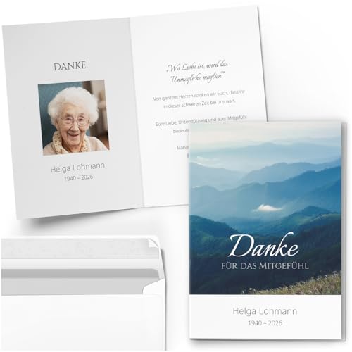 Einladungskarten Manufaktur Hamburg 10 PERSONALISIERTE Trauer Danksagungen Dankeskarten mit eigenem Text und Foto | Individuell anpassbare Trauerkarten mit Briefumschlägen | Karten Design 41 von Einladungskarten Manufaktur Hamburg