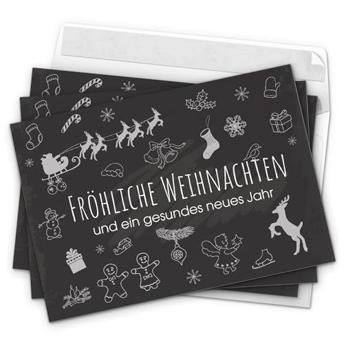 Einladungskarten Manufaktur Hamburg 10 moderne Weihnachtskarten mit Umschlag, Motiv Tafel Kreide Look (schwarz, modern, Typo) im Postkarten Format/Weihnachten/Weihnachtspostkarten von Einladungskarten Manufaktur Hamburg