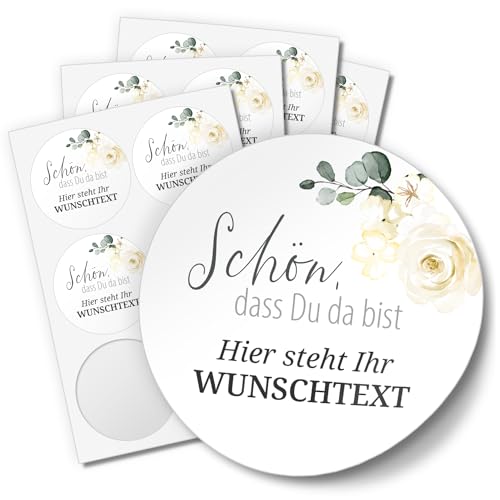 24 PERSONALISIERTE Aufkleber mit Wunschtext individualisiert anpassbar Namen Datum Etiketten rund 4cm, Rose Blume weiss 24 PERSONALISIERTE Aufkleber mit Wunschtext individualisiert anpassbar Namen Datum Etiketten rund 4cm, Rose Blume weiss von Einladungskarten Manufaktur Hamburg