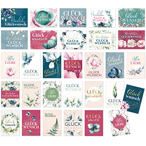 Einladungskarten Manufaktur Hamburg 30 Glückwunschkarten Herzlichen Glückwunsch im Set mit Umschlag mit wunderbaren Blumen Motiven zum Geburtstag, Geschenk, Hochzeit, Einweihung Einladungskarten Manufaktur Hamburg 30 Glückwunschkarten Herzlichen Glückwunsch im Set mit Umschlag mit wunderbaren Blumen Motiven zum Geburtstag, Geschenk, Hochzeit, Einweihung von Einladungskarten Manufaktur Hamburg