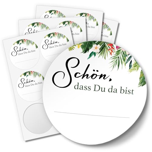 Einladungskarten Manufaktur Hamburg 48 Aufkleber SCHÖN, DASS DU DA BIST für Hochzeit Geburtstag Danke Taufe Etiketten rund 4cm, Blumen tropisch Einladungskarten Manufaktur Hamburg 48 Aufkleber SCHÖN, DASS DU DA BIST für Hochzeit Geburtstag Danke Taufe Etiketten rund 4cm, Blumen tropisch von Einladungskarten Manufaktur Hamburg