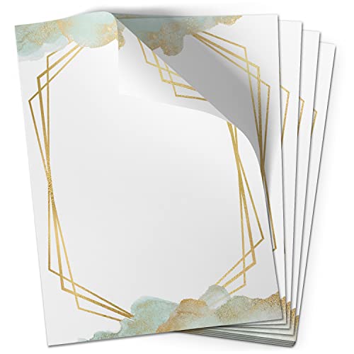 50 Blatt Briefpapier (A4) | Aquarell Gold Look Modern | Motivpapier | edles Design Papier | beidseitig bedruckt | Bastelpapier Speisekarten Briefe | 90 g/m² von Einladungskarten Manufaktur Hamburg