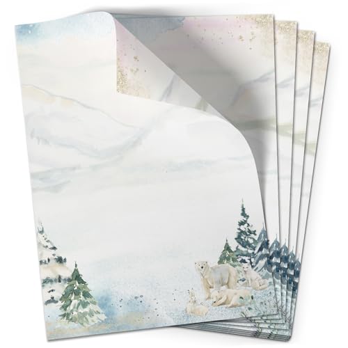 Einladungskarten Manufaktur Hamburg 50 Blatt Briefpapier (A4) | Winterlandschaft Winter Eisbären | Weihnachten Weihnachtspapier | edles Design Papier | beidseitig bedruckt | Bastelpapier | 90 g/m² von Einladungskarten Manufaktur Hamburg