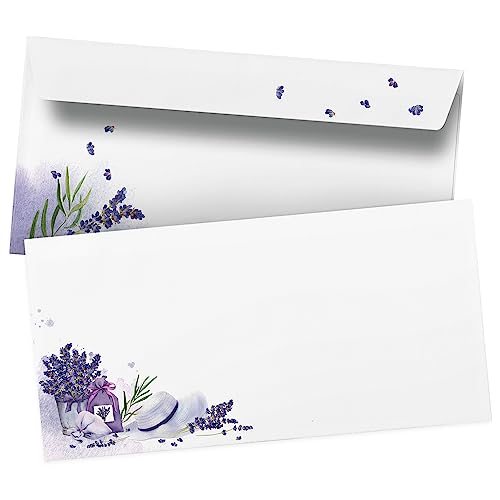 Einladungskarten Manufaktur Hamburg 50 Briefumschläge DIN Lang | Frankreich Lavendel lila | selbstklebend ohne Fenster | Brief-Umschlag mit Design-Motiv bedruckt | 90 g/m² von Einladungskarten Manufaktur Hamburg