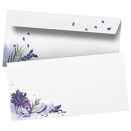 50 Briefumschläge DIN Lang | Frankreich Lavendel lila | selbstklebend ohne Fenster | Brief-Umschlag mit Design-Motiv bedruckt | 90 g/m² von Einladungskarten Manufaktur Hamburg