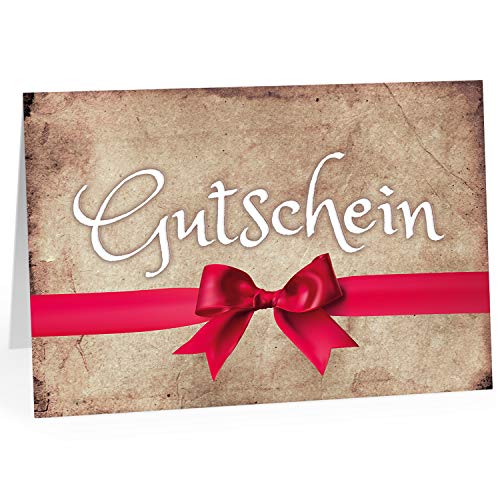 Einladungskarten Manufaktur Hamburg Großer XXL (A4) Gutschein, Motiv: Vintage mit Schleife rot/mit Umschlag/Edle Design Klapp-Karte/Extra groß/Geburtstag/Hochzeit/Taufe/Weihnachten/Valentinstag von Einladungskarten Manufaktur Hamburg