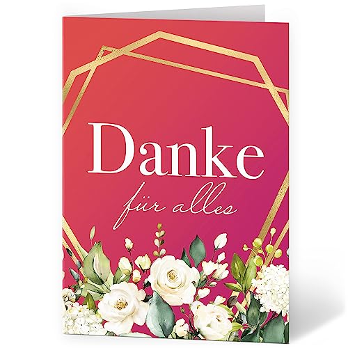 Einladungskarten Manufaktur Hamburg XXL Dankeskarte A4 große Karte mit Umschlag Bedanken Danke sagen Grußkarte Motiv Rot Danke für Alles Blumen von Einladungskarten Manufaktur Hamburg