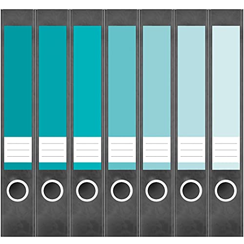 Etiketten für Ordner | Farben Mix Türkis Hellblau | 7 Aufkleber für schmale Ordnerrücken | Selbstklebende Design Ordneretiketten Rückenschilder von Einladungskarten Manufaktur Hamburg